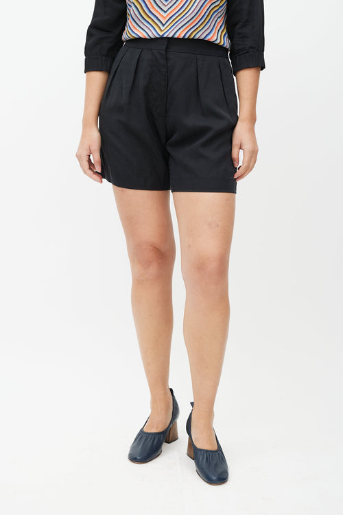 Dries Van Noten Black High Pleat Waist Shorts