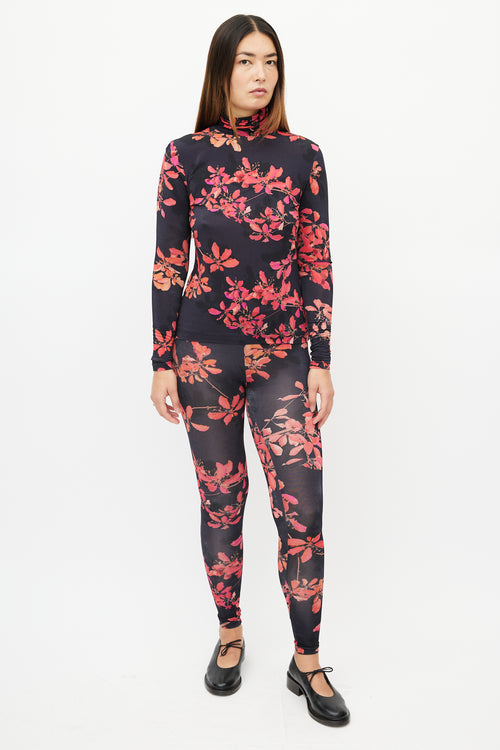 Dries Van Noten Black 
Red Floral Co-Ord Set