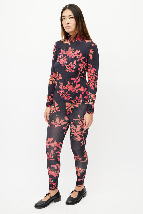 Dries Van Noten Black 
Red Floral Co-Ord Set