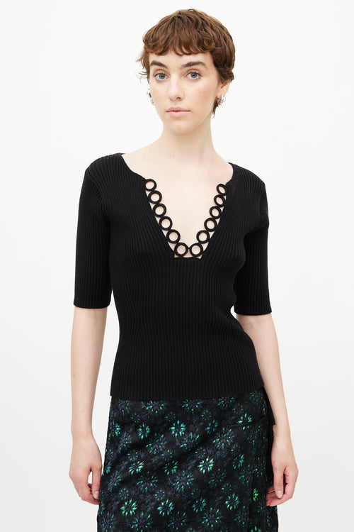 Dries Van Noten Black Ribbed Circle Knit Top