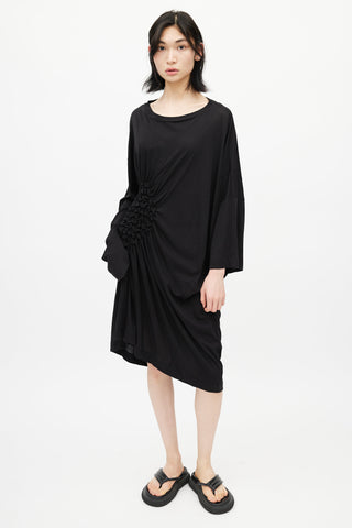 Dries Van Noten Black Ruched Long Sleeve T-Shirt Dress