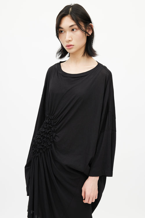 Dries Van Noten Black Ruched Long Sleeve T-Shirt Dress