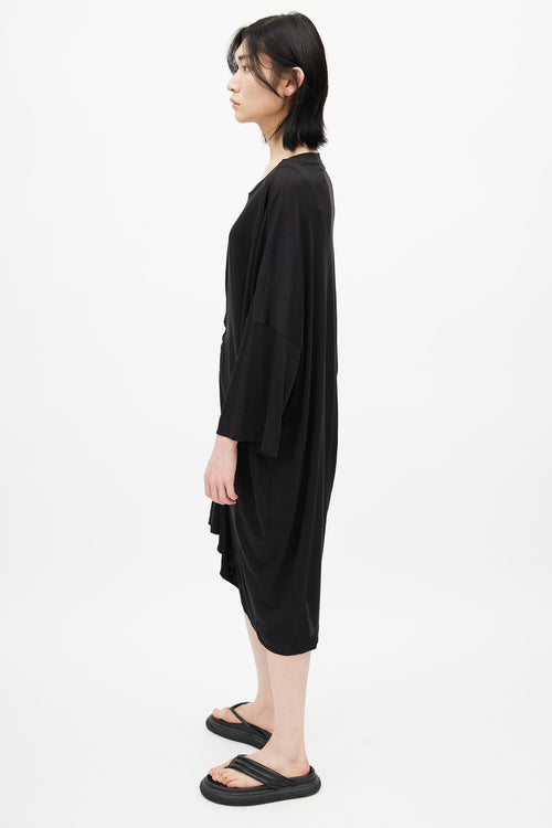 Dries Van Noten Black Ruched Long Sleeve T-Shirt Dress