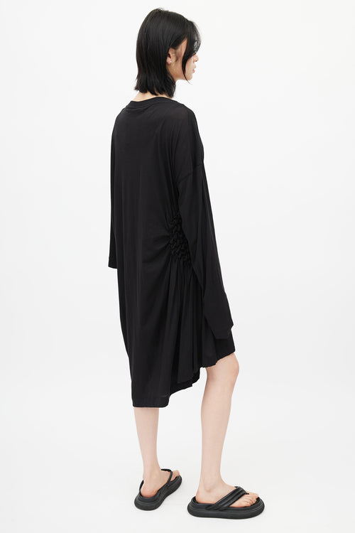 Dries Van Noten Black Ruched Long Sleeve T-Shirt Dress