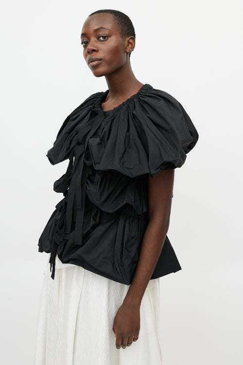 Dries Van Noten Black Ruffled Tie Shirt