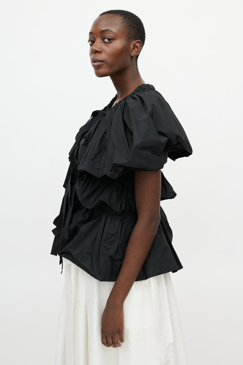 Dries Van Noten Black Ruffled Tie Shirt