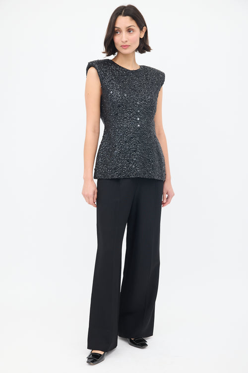 Dries Van Noten Black Sequin Embellished Shoulder Pad Tank Top