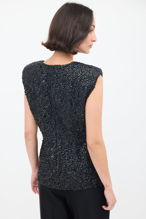 Dries Van Noten Black Sequin Embellished Shoulder Pad Tank Top