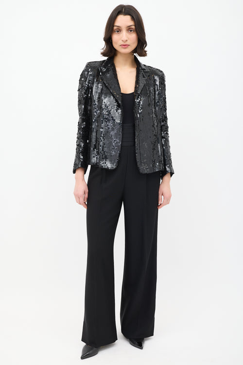 Dries Van Noten Black Sequin Open Front Blazer