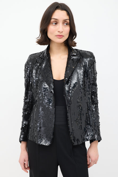 Dries Van Noten Black Sequin Open Front Blazer