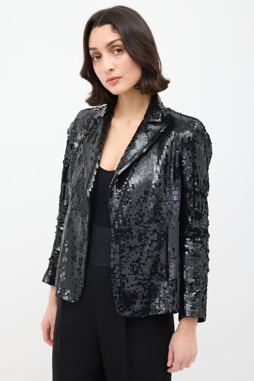 Dries Van Noten Black Sequin Open Front Blazer