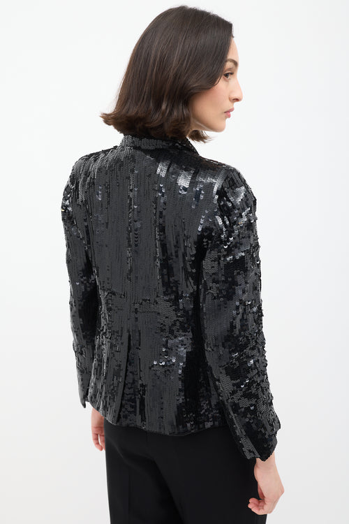 Dries Van Noten Black Sequin Open Front Blazer