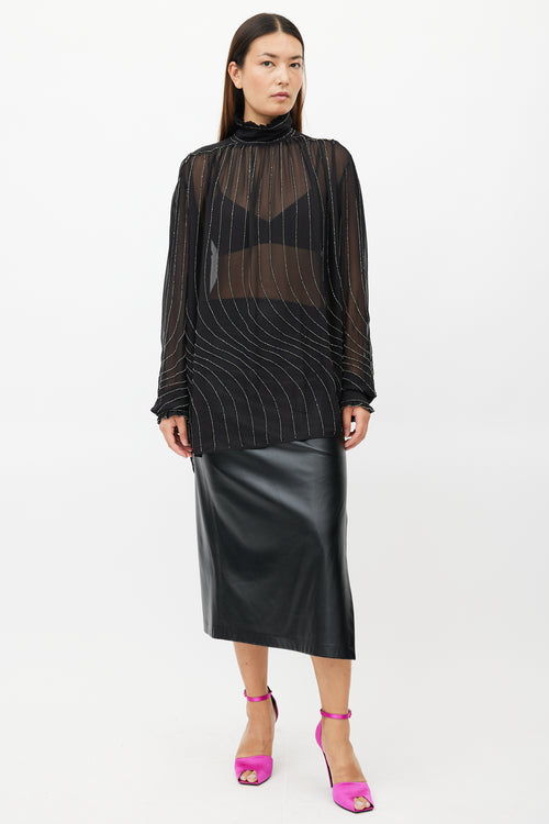 Dries Van Noten Black Sheer Beaded Silk Shirt