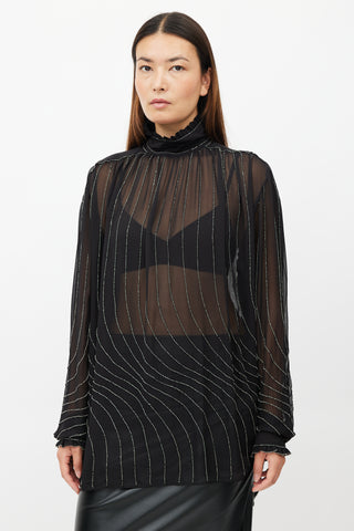 Dries Van Noten Black Sheer Beaded Silk Shirt