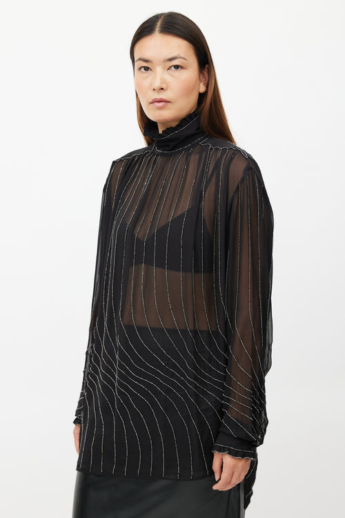 Dries Van Noten Black Sheer Beaded Silk Shirt