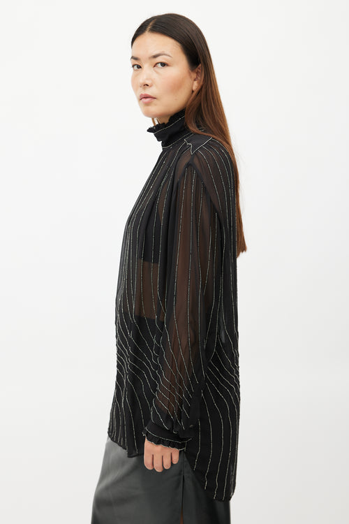 Dries Van Noten Black Sheer Beaded Silk Shirt