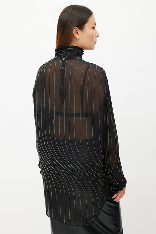 Dries Van Noten Black Sheer Beaded Silk Shirt