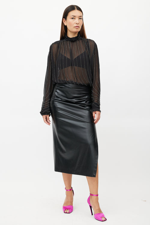 Dries Van Noten Black Sheer Beaded Silk Shirt