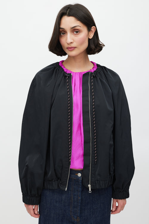 Dries Van Noten Black Silk Cord Drawstring Neck Jacket