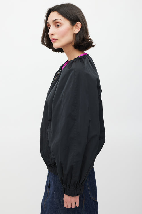 Dries Van Noten Black Silk Cord Drawstring Neck Jacket