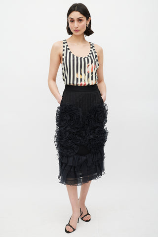 Dries Van Noten Black Silk Mesh Ruffled Skirt