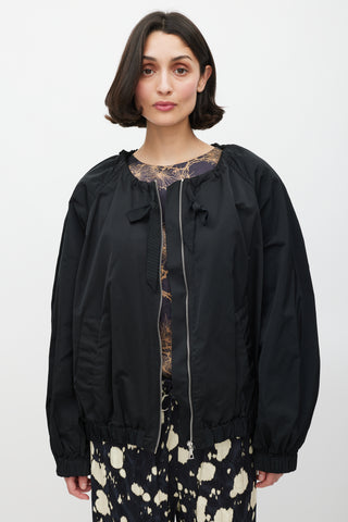 Dries Van Noten Black Silk Ribbon Drawstring Neck Jacket