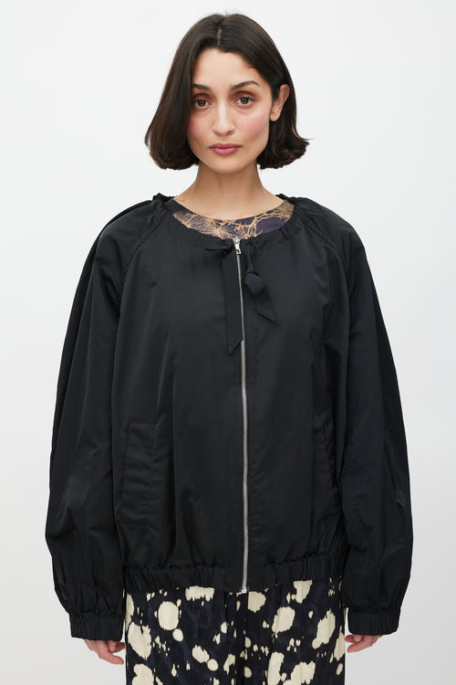 Dries Van Noten Black Silk Ribbon Drawstring Neck Jacket