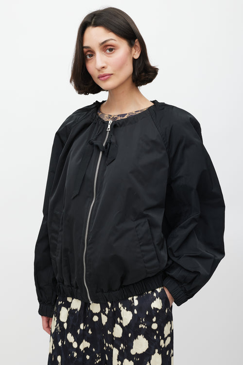 Dries Van Noten Black Silk Ribbon Drawstring Neck Jacket