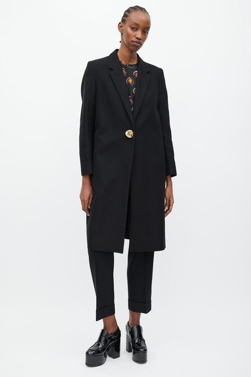 Dries Van Noten Black Mid Length One Button Coat