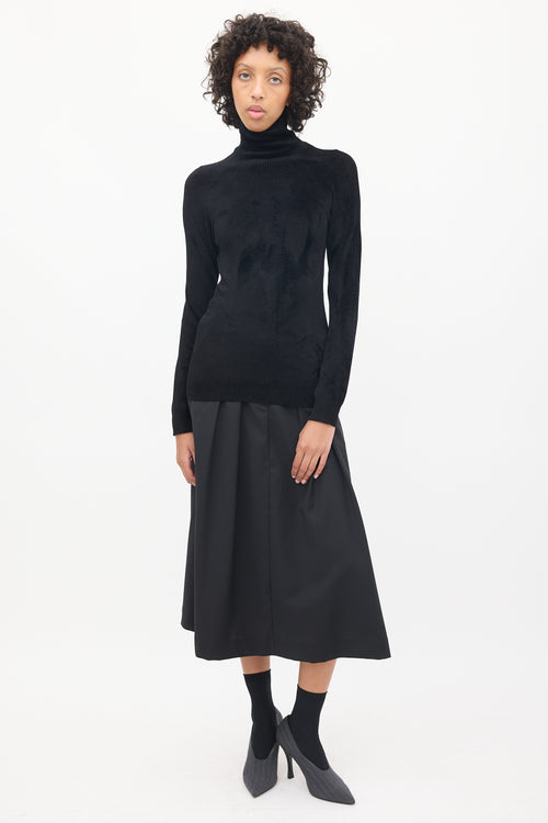 Dries Van Noten Black Velour Turtleneck Top