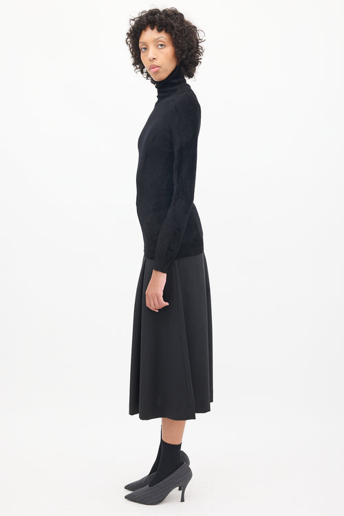 Dries Van Noten Black Velour Turtleneck Top