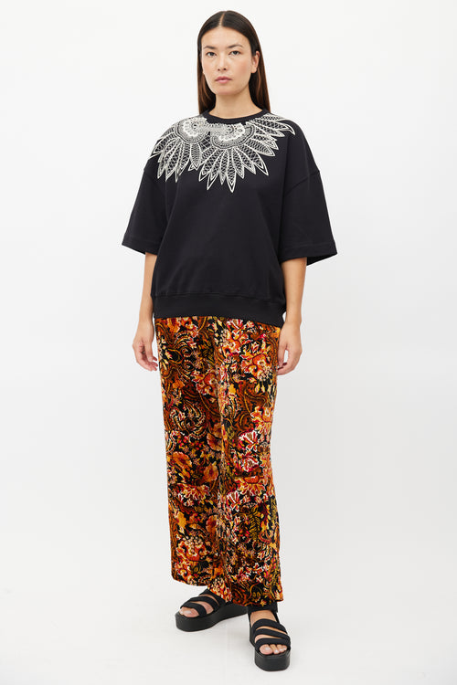 Dries Van Noten Black 
White Floral Embroidered Sweatshirt