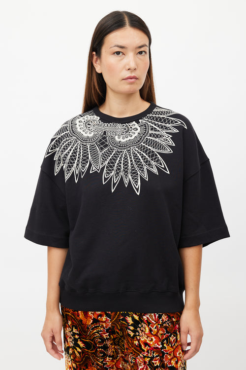 Dries Van Noten Black 
White Floral Embroidered Sweatshirt