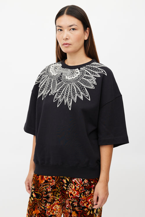 Dries Van Noten Black 
White Floral Embroidered Sweatshirt