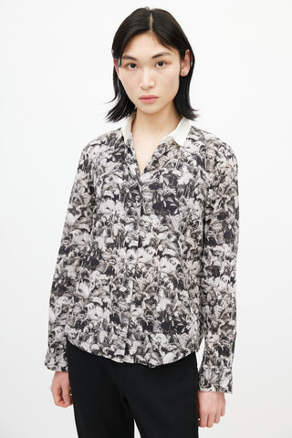 Dries Van Noten Black 
White Floral Shirt