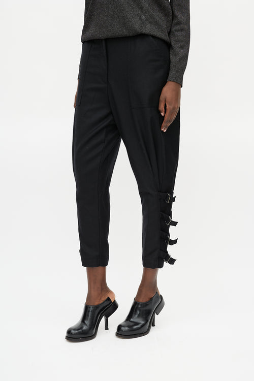 Dries Van Noten Black Wool Buckle Cropped Trouser