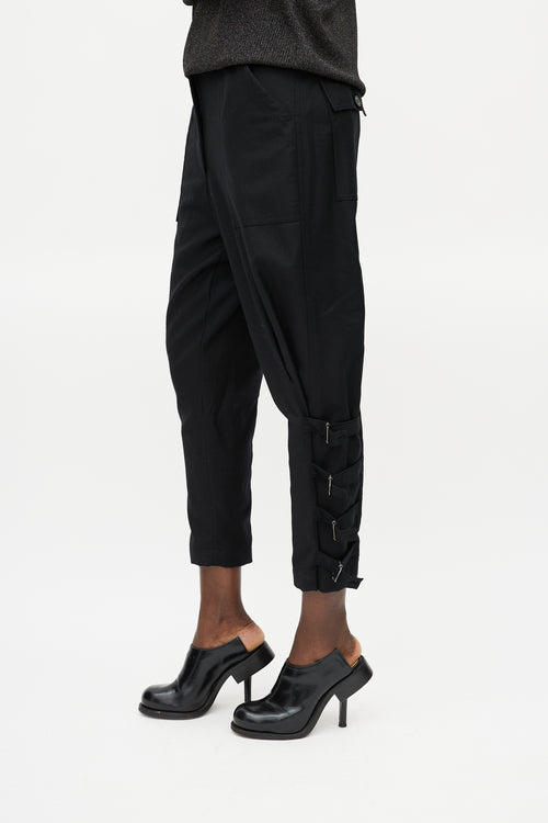 Dries Van Noten Black Wool Buckle Cropped Trouser