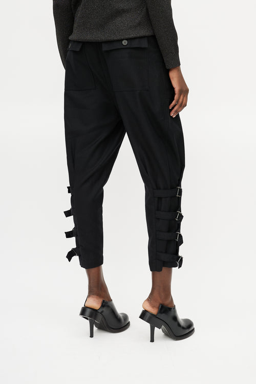 Dries Van Noten Black Wool Buckle Cropped Trouser