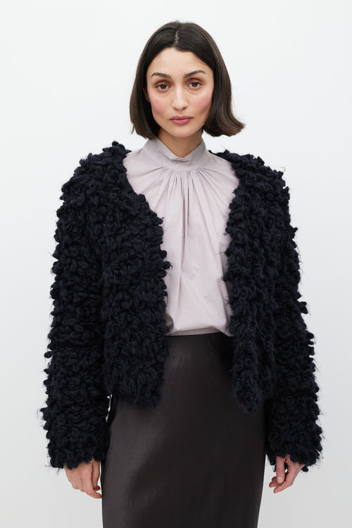 Dries Van Noten Black Wool Crocheted Cardigan