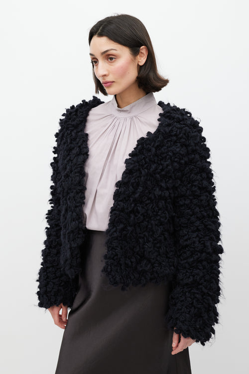 Dries Van Noten Black Wool Crocheted Cardigan