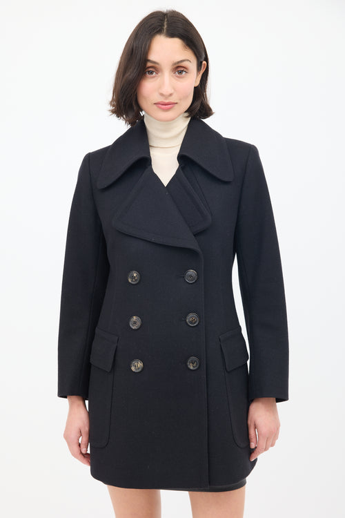 Dries Van Noten Black Wool Double Breasted Pea Coat