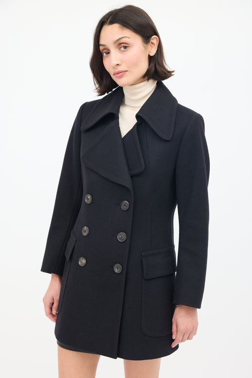 Dries Van Noten Black Wool Double Breasted Pea Coat