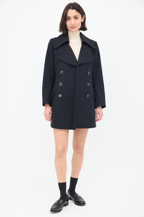 Dries Van Noten Black Wool Double Breasted Pea Coat