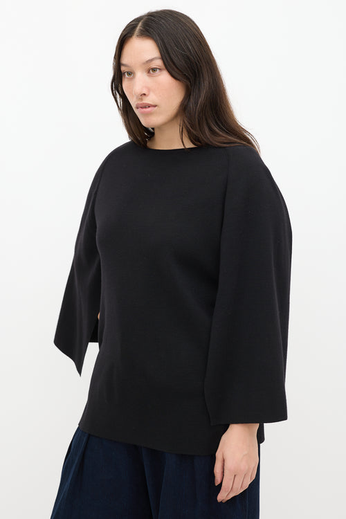 Dries Van Noten Black Wool Knit Slit Sweater