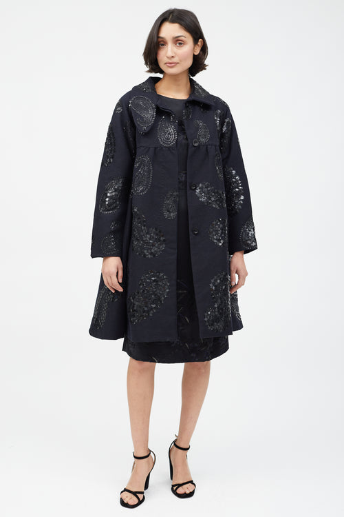 Dries Van Noten Black Wool 
Sequin Paisley Coat