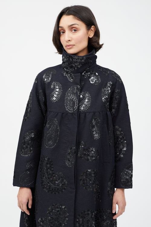 Dries Van Noten Black Wool 
Sequin Paisley Coat