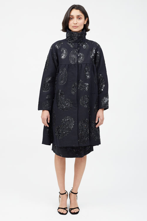 Dries Van Noten Black Wool 
Sequin Paisley Coat