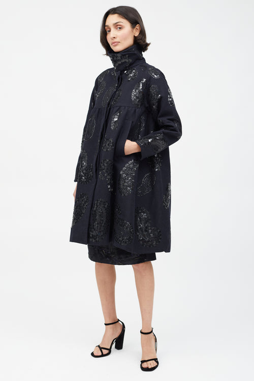 Dries Van Noten Black Wool 
Sequin Paisley Coat