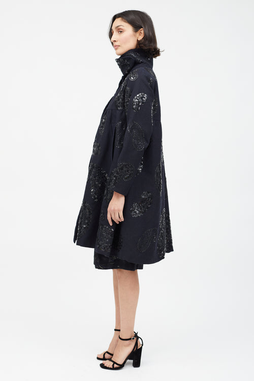 Dries Van Noten Black Wool 
Sequin Paisley Coat