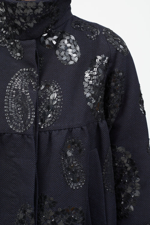 Dries Van Noten Black Wool 
Sequin Paisley Coat